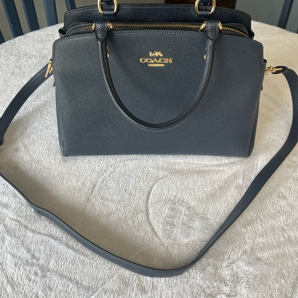 Coach Navy Leather Tote Bag - Picture 2 of 7